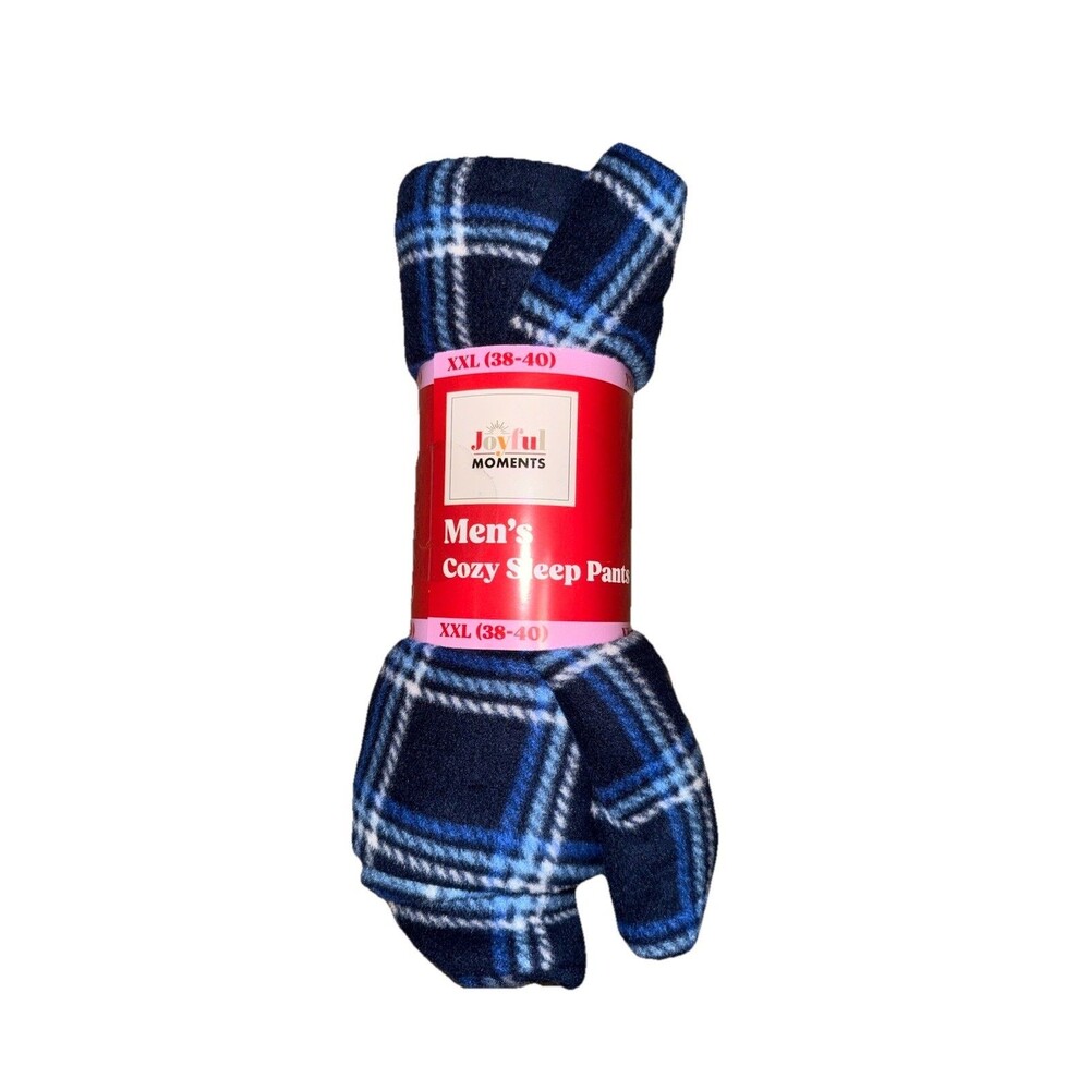 Joyful Moments Men's XXL Fleece Sleep Pants Blue Plaid Polyester Regular Fit